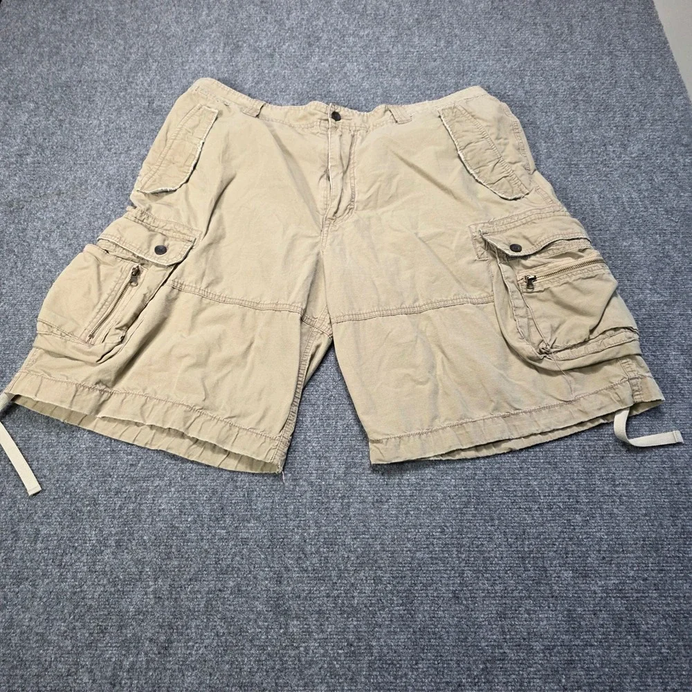 no boundaries mens tan cargo shorts size 42 utility pockets‎ drawstring hem Y2K